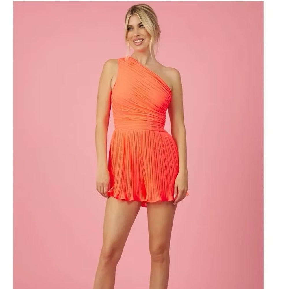 Fab'rik Baylor One Shoulder Romper bright coral color